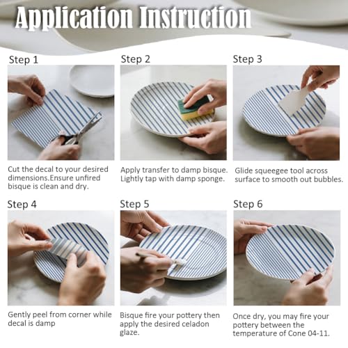 SUPERDANT 5 Pcs Navy Stripe Ceramic Underglaze Stickers Underglaze Transfer Paper Beginner Friendly Pottery Glaze Transfers for Dish Bowl Decor 14.57x20.47 Inch/37x52 cm - style: stripe