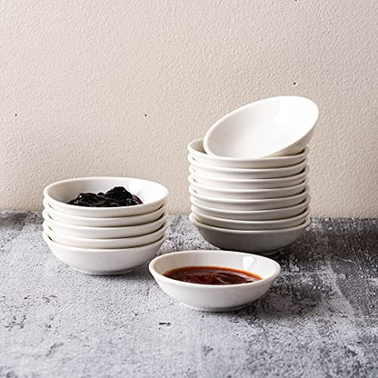 UIBFCWN 12 Pack Soy Sauce Dish 3inch Ceramic Dipping Bowls Bulk, 1.2 Oz White Dipping Sauce Bowls/Dishes, Small Dipping Sauce Cups for Sushi Ketchup Olive Oil Appetizer - color: Round, size: 12 Pack