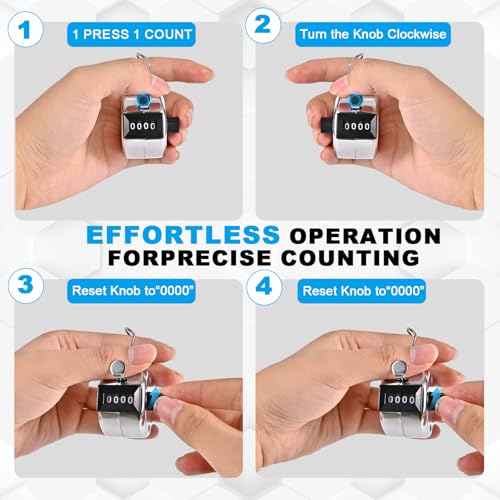 Clicker Counter, Metal Budget Hand Tally Counter, 4-Digit Pitch Mechanical Handheld Pitch Clicker Palm Counter for Row, Lap, Counting, Knitting - color: 4pack silver