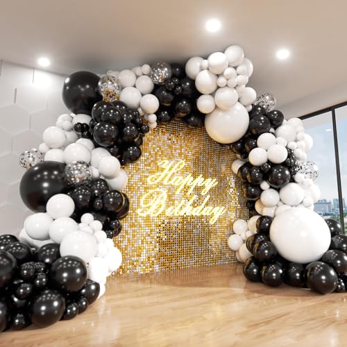 Black and White Balloon Arch Kit, ADOINBY 140Pcs Black and White Durable Latex Balloons 18 12 10 5 Inch Different Size Balloons for Birthday Anniversary Wedding Engagement Graduation Party Decorations - color: Black and White