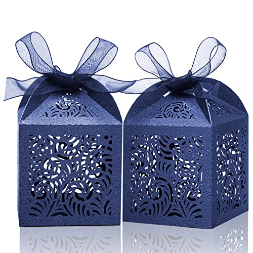 COTOPHER 100Pcs Laser Cut Favor Boxes, 2x2x3in Small Gift Box for Presents - color: Navy, size: 100 Count (Pack of 1)
