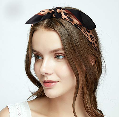 GERINLY Silk Hair Scarf Animal Print Leopard Neck Scarf Summer Neckerchief for Women Bag Purse Accessory - color: A - Leopard