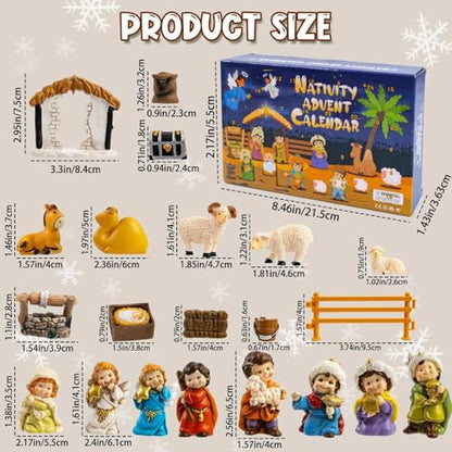 Nativity Advent Calendar 2026, 24pcs Resin Nativity Scene Figurines Set for Men Women Christmas Advent Countdown Calendar Christian Religious Gifts for Kids - color: Yellow