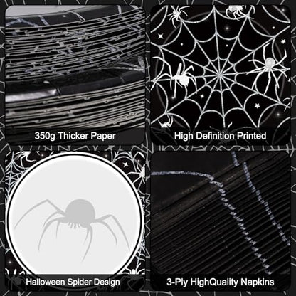 96 Pcs Halloween Plates and Napkins Set - Black Spider Webs Dinner Dessert Paper Plates Cocktail Napkins Forks Disposable Tableware for Spiderweb Halloween Party Decorations Supplies Favors, Serve 24 - style: Halloween