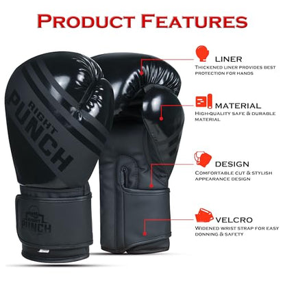 Boxing Gloves for Men & Women – Faux Leather Muay Thai, Kickboxing, MMA & Sparring Gloves – Training Heavy Bag Gloves with Secure Wrist Strap & Thumb Lock – 2 4 6 8 10 12 14 16oz - color: Black, size: 12 OZ