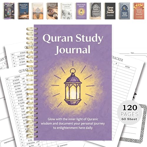 Premium Quran Study Journal - A5 Spiral Bound Islamic Reflection Notebook with 120 Pages 100gsm Thick Paper - Arabic & Translation Tracker for Daily Quranic Study, Memorization & Ramadan Gifts (Purple Lantern) - color: Purple Lantern