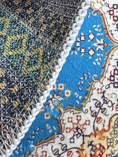 Portable Islamic Prayer Small Mat Classic Pattern Muslim Prayer Rug Small Rug Foldable Salah Carpet Mat with Tassel - color: Blue