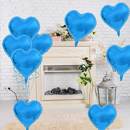 Blue Heart Balloons, 10PCS Metallic Foil for Boy Baby Shower Birthday Party - color: Glossy-blue