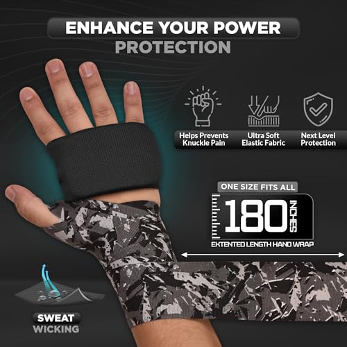 WYOX Boxing Hand Wraps & Gel Knuckle Guards Set for MMA, Muay Thai & Kickboxing - 2 Pair Hand Wraps + 1 Pair Knuckle Guards - Hand Wrist Protection for Men & Women Training - color: Grey/Black