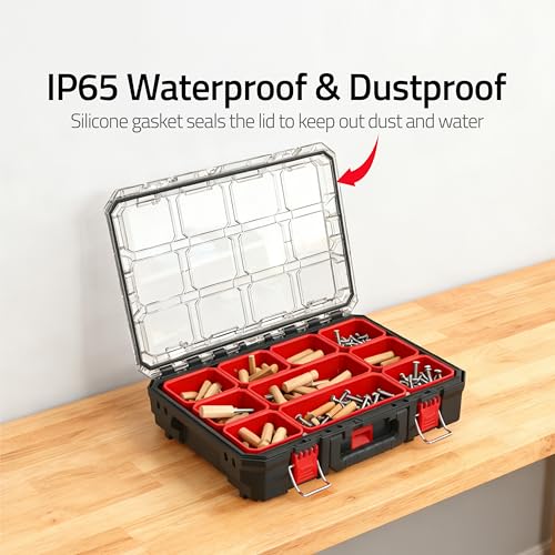 Tools Organizer, Small Parts Storage Toolbox, 20.7 * 14.7 * 5.4" Durable Hardware Box Storage, with Removable Inner Cups