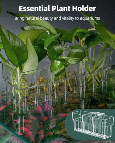 Pawfly Clear Acrylic Aquarium Plant Holder for Fish Tanks, 3 Slots Top Hanging Fish Tank Planting Holder with Hook, Adjustable Aquarium Planter Cup, Plant Pot for Water Feature Decoration - size: 1 Pcs 3 Slots