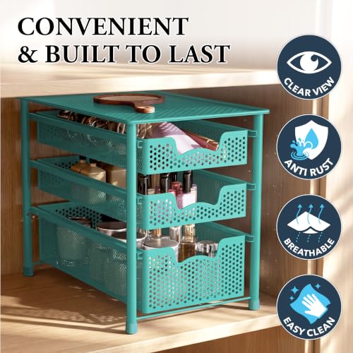 Simple Houseware Stackable 3 Tier Slide Basket Organizer Drawer, Turquoise - color: Turquoise, size: 3-Tier