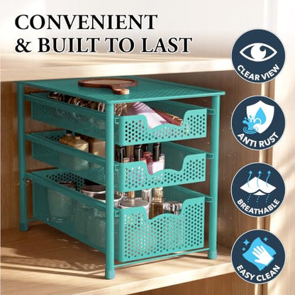 Simple Houseware Stackable 3 Tier Slide Basket Organizer Drawer, Turquoise - color: Turquoise, size: 3-Tier