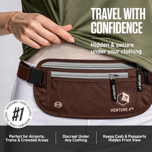 VENTURE 4TH Travel Money Belt with 7 RFID Sleeves - Brown - color: Brown