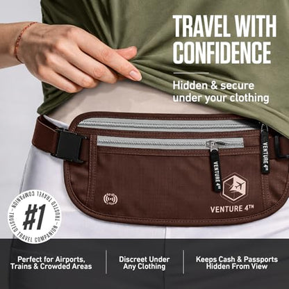 VENTURE 4TH Travel Money Belt with 7 RFID Sleeves - Brown - color: Brown