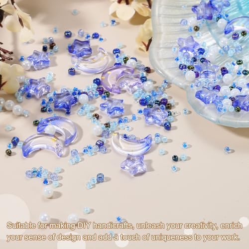 uxcell 110Pcs Star Moon Beads, Star Moon Acrylic Pearl Beads Crystal Glass Spacer Bead for DIY Making Jewelry Bracelets Craft, Blue Purple - color: Blue Purple