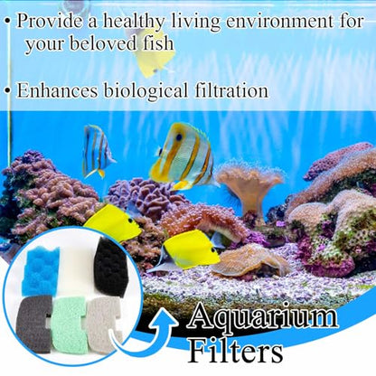 Threlaco 32 Pcs Filter Media Compatible with Fluval 106/107, Aquarium Replacement Maintenance Kit, Including Biological Sponge, Ammonia/Phosphate/Nitrite Remover Pad, Aquarium Towel, Grease - style: 106/107
