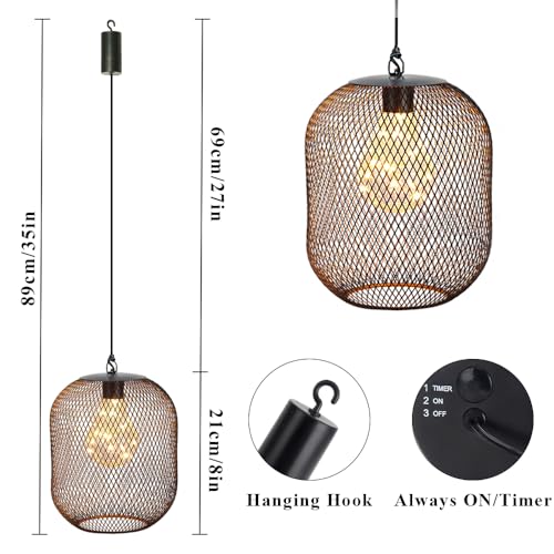 TRIROCKS Hanging Lamp Battery Operated Hanging Light Cordless Pendant Lamp Metal Mesh Lanterns with 6 Hours Timer for Bar Bedroom Living Room Garden Patio Parties Indoors Outdoors (Black)