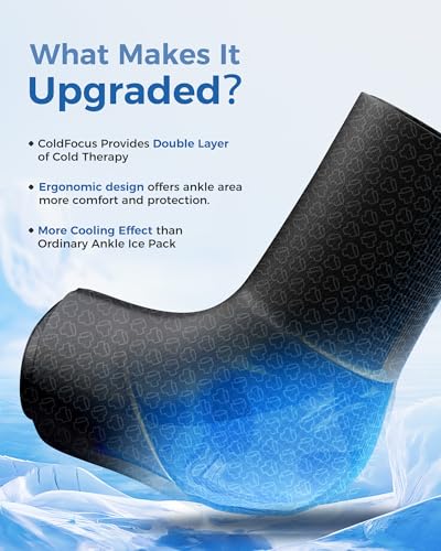 Tolaccea Ankle Ice Pack Wrap PRO for Injuries, Foot Ice Pack for Hot and Cold Therapy, Flexible Cold Pack for Plantar Fasciitis,Swelling,Sprained, ColdFocus for More Cooling Large (Pack of 1) - size: Lx1, style: Pro