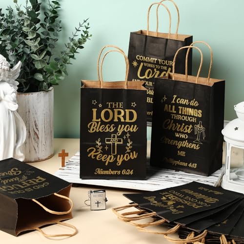 Chiisong 100 Pcs Christian Gift Bags, Fathers Day Religious Bible Verse Treat Bags with Handles Inspirational Church Scripture Bag for Women Wedding Baptism Birthday Party Favor(Black and Gold) - color: Black and Gold