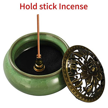 Miupoo Stick Incense Burner and Cone Incense Holder with Brass Incense Stick Holder Ceramic Ash Catcher (Light Green) - color: Light Green