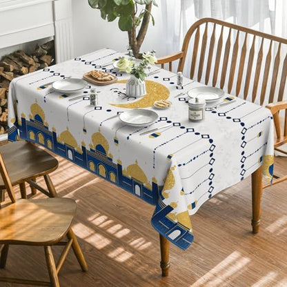 Horaldaily Ramadan Rectangular Tablecloth 60×120 Inch, Eid Al Fitr Mubarak Washable Table Cover for Party Picnic Dinner Decor - size: 60" x 120" (Rectangular)