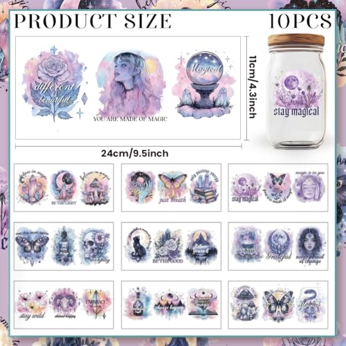 30 Pcs Magic UV DTF Cup Wraps, 10 Sheets Dreamy Watercolor Decals Cartoon Rub on Decals Waterproof Transfer Stickers for Glass Cups Wood Crafts - style: Dreamy Watercolor