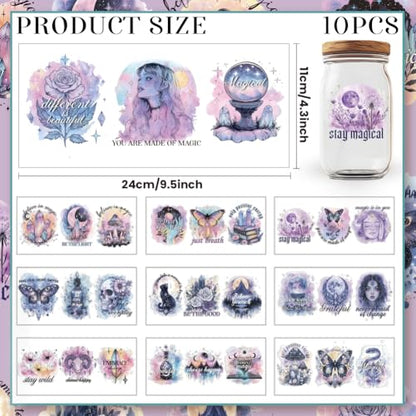 30 Pcs Magic UV DTF Cup Wraps, 10 Sheets Dreamy Watercolor Decals Cartoon Rub on Decals Waterproof Transfer Stickers for Glass Cups Wood Crafts - style: Dreamy Watercolor