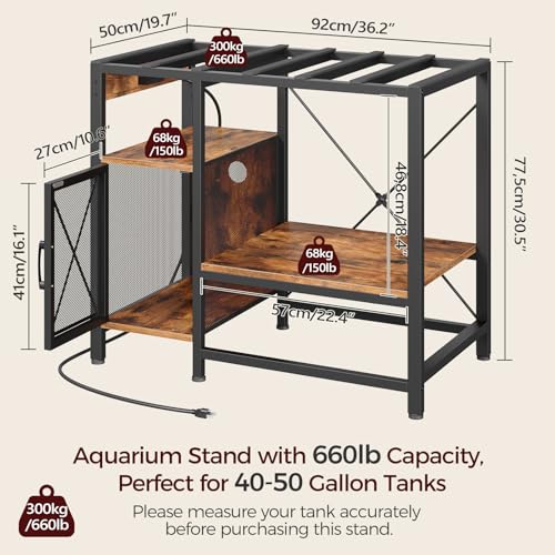 MAHANCRIS Mobile Printer Stand and Fish Tank Stand Bundle, 3-Tier Industrial Printer Cart with Power Outlets and 2 USB Ports, 40-50 Gallon Aquarium Stand with Storage Cabinet, PTHR78E01-FTHR50E01