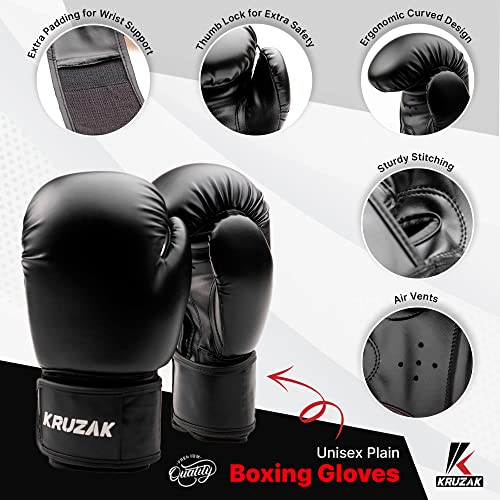 Kruzak Boxing Gloves for Men & Women, Sparring & Kickboxing Gloves, Muay Thai & MMA Gloves, 8-16 oz - color: Black, size: 12 oz