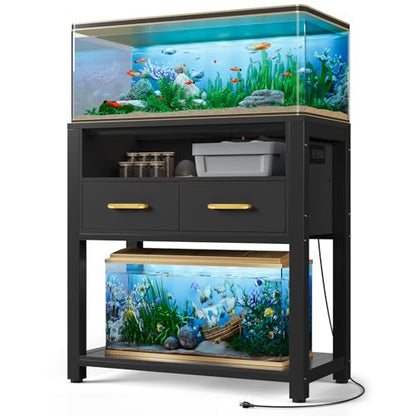 EOSVALO 20-29 Gallon Aquarium Stand with Stable Metal Frame & Power Outlet, Heavy-Duty Fish Tank Stand with Waterproof Mat, 550LBS Capacity Storage Cabinet, Black