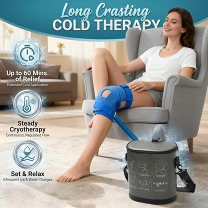 Ice Machine for Knee After Surgery, Adjustable Flow Cold Therapy Machine Enhanced Recovery & Reduced Swelling, Portable Cryotherapy Machine System Pain Relief - Sports Recovery for Knee/Shoulder/Ankle
