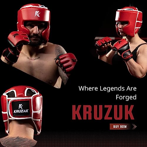 Kruzak Unisex Boxing Headgears - MMA Training, Adjustable Padded, Kara,Muay Thai Headgear, Kickboxing, Sparring, Martial Arts, Karate, Taekwondo MMA Body Equipment - color: Red, size: Large-X-Large