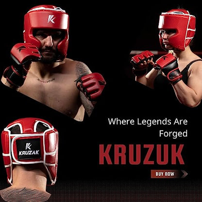 Kruzak Unisex Boxing Headgears - MMA Training, Adjustable Padded, Kara,Muay Thai Headgear, Kickboxing, Sparring, Martial Arts, Karate, Taekwondo MMA Body Equipment - color: Red, size: Large-X-Large