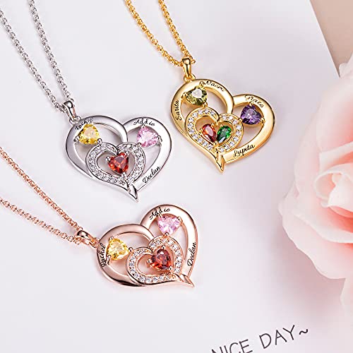 AILIN Mother Necklace Personalized Engraved Heart Necklace For Women 925 Sterling Silver/Brass Custom 1-10 Birthstones and Names Grandma Pendant Necklace Birthday Jewelry Gifts For Mom Wife