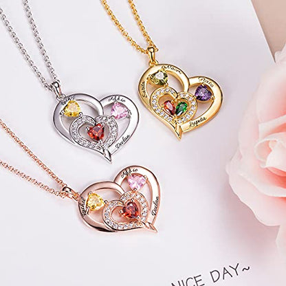 AILIN Mother Necklace Personalized Engraved Heart Necklace For Women 925 Sterling Silver/Brass Custom 1-10 Birthstones and Names Grandma Pendant Necklace Birthday Jewelry Gifts For Mom Wife