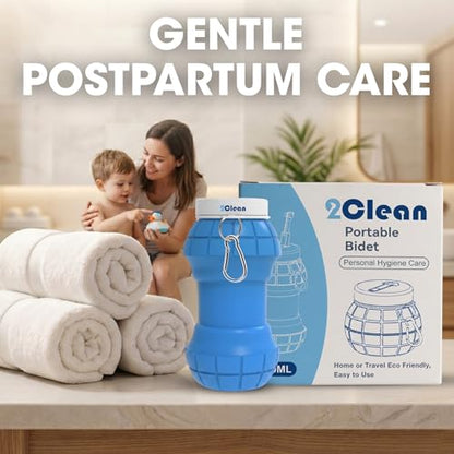 2Clean Portable Travel Bidet, 300ml Collapsible Handheld Peri Bottle Blue - color: Blue