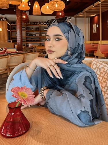 ZGMYC Watercolour Floral Printed Hijab Scarf for Women Soft Modal Cotton Instant Hijab Head Wraps Shawls Long Scarves - color: Color 5