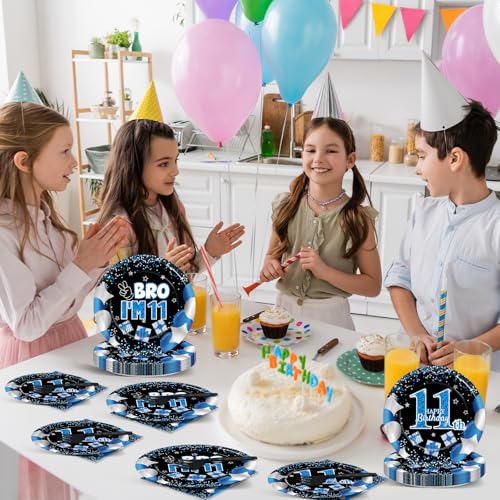 Qyeahkj 100 Pcs 11th Birthday Decorations for Boys Official Teen Supplies Plate Napkin Forks Set Disposable Blue 11th Birthday Tableware Paper Plates Dinnerware for Kids Teenager Favors Serve 25 - style: 11th birthday