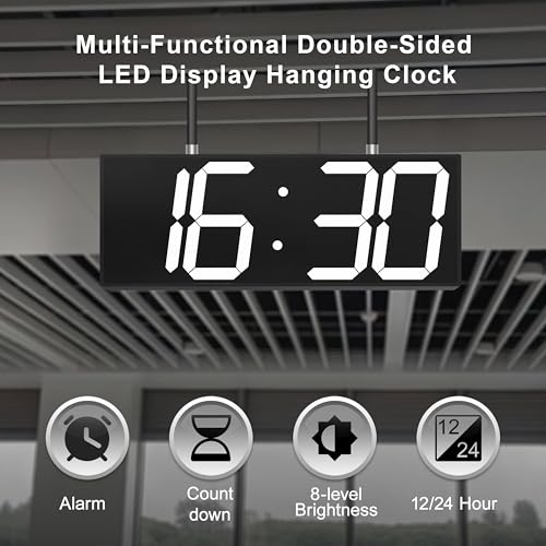 CHKOSDA Digital Wall Clock with Double Sided Display, Large Digital Clock with Timer,Alarm,Temperature and Date,Two Faced Hanging Digital Clock Large Display for Multiple Public Places(White) - color: White