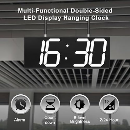 CHKOSDA Digital Wall Clock with Double Sided Display, Large Digital Clock with Timer,Alarm,Temperature and Date,Two Faced Hanging Digital Clock Large Display for Multiple Public Places(White) - color: White