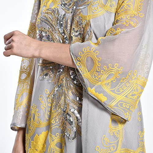 OBEEII Abayas for Women Muslim Applique Embroidery Long Sleeve Maxi Dress Loose Full Cover Islamic Dubai Robe Kaftan Abayas - color: Yellow, size: XX-Large