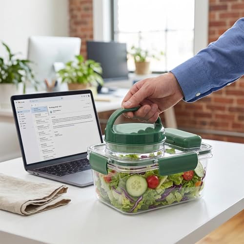 Leakproof 1000ML Salad Container with Dressing Cup & Fork | Dishwasher Safe Airtight Salad Pod & Lunch Box for Office, Travel & Picnic