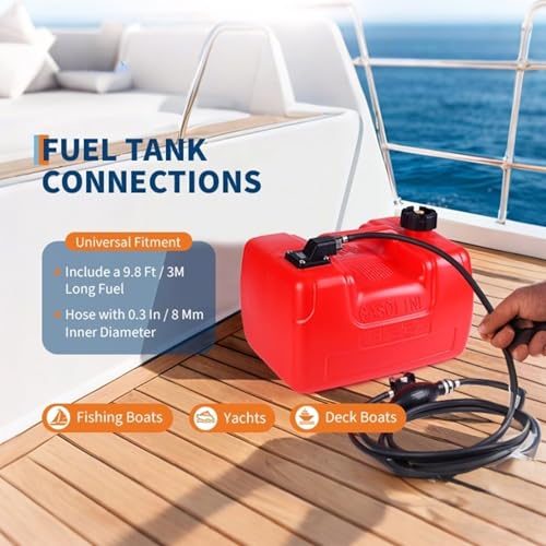 Marine Tank, 3 gal Marine Portable Tank Outboard Marine Boat Transfer Tank with 9.8 ft Hose, Gauge for Outboard Engine Boats, Yacht, Fishing Boat, Deck Boat, Red - size: 3 Gallon