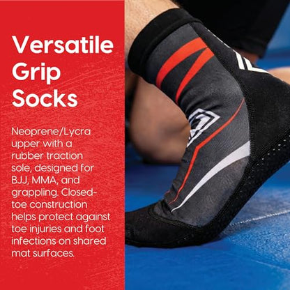 KO Sports Gear Grip Socks for Wrestling, BJJ & MMA, Closed-Toe Non-Slip Socks with Rubber Sole for Mats, Yoga, Home, Hospital - size: 8-9