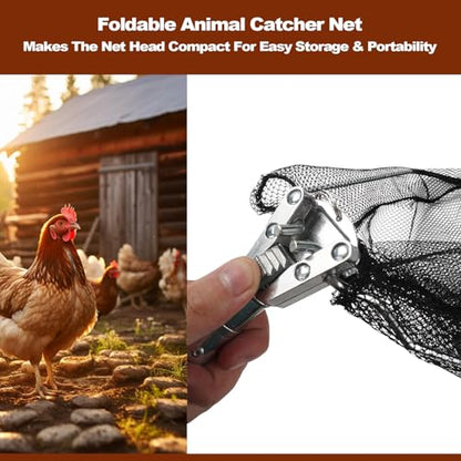 Chicken Catching Net, Animal Catch with Extendable 46In Long Handle | Landing Nets for Bird, Ducks, Cat, Dogs, Frog, Fishnet, Chicken Catcher for Poultry Supplies - Stainless Steel