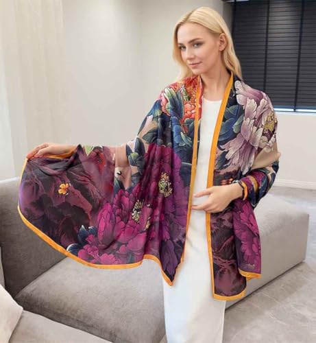Xyueanlo Scarfs for Women Lightweight Scarves Fashion Print Floral Pattern Head Scarf Wraps Shawls - color: Flower Rose Red