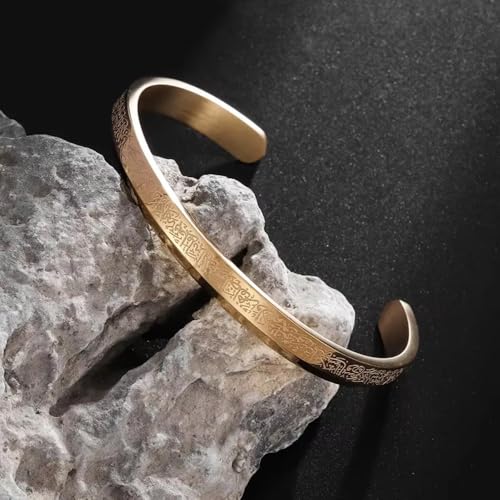 Ayatul Kursi Cuff Bracelet for Women Islam Eid Islamic Jewelry Gifts Stainless Steel Muslim Quran Allah Arabic Bangles Bracelets - color: Gold