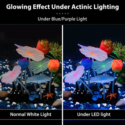 Uniclife Glowing Effect Lotus Ornament Silicone Decor Aquarium Decoration for Fish Tank with Suction Cup - size: Lotus
