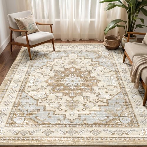 Area Rugs 5x7 Washable Non-Slip Boho Rug for Living Room, Beige Tan - color: Beige Tan, size: 5' x 7' (Rectangular)